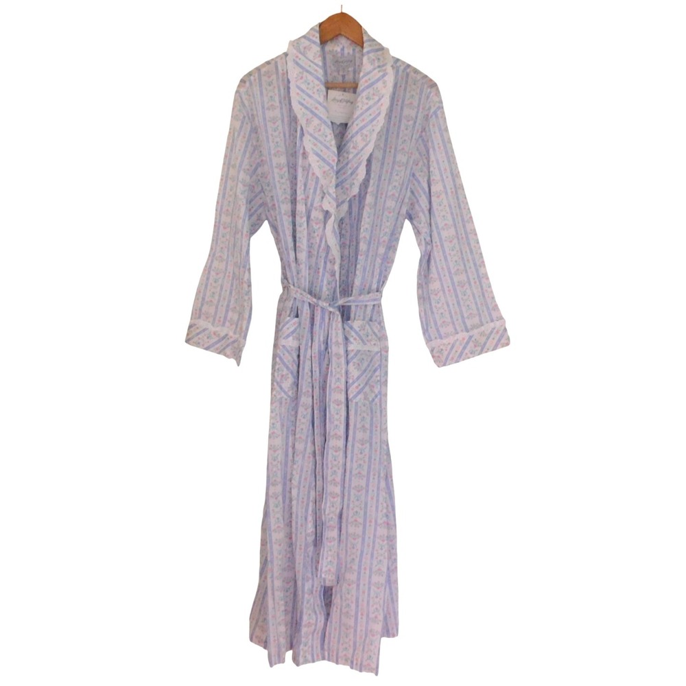NEW Lanz of Salzburg Cotton Robe Wrap Tyrolean Lightweight Blue White Sz 1X